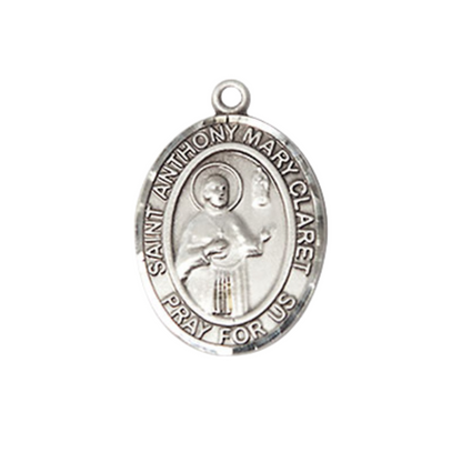 Medium Men's .925 Sterling Silver Saint St. Anthony Mary Claret Medal Pendant on 24 Inch Endless Rhodium Plated Heavy Curb Brass Chain, Catholic Religious Necklace - Made in USA- Deluxe Velvet Gift Box