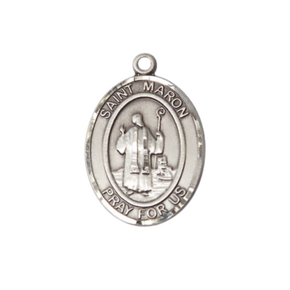 Everlasting Light Jewelry Medium Women's .925 Sterling Silver Saint St. Maron Pendant Necklace on 18- inch Rhodium- Plated Lite Curb Brass Chain, Catholic Medal – Velvet Gift Box Included – Patron Saint St. of Lebanon and Monks