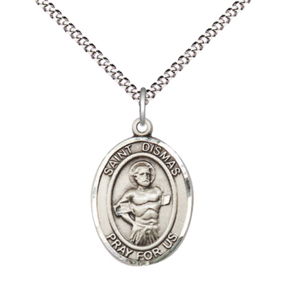 Everlasting Light Jewelry Medium Women's .925 Sterling Silver Saint St. Dismas Pendant Necklace on 18Inch Rhodium-Plated Lite Curb Brass Chain, Catholic Medal – Velvet Gift Box Included – Patron Saint St. of Penitent Criminals