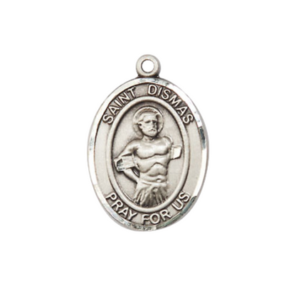 Everlasting Light Jewelry Medium Men's Pewter Saint St.Dismas Medal Pendant on 24 Inch Endless Rhodium Plated Heavy Curb Brass Chain, Catholic Religious Necklace -Made in USA- Deluxe Velvet Gift Box
