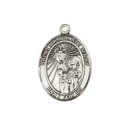 Medium Women's .925 Sterling Silver Saint St. Margaret Mary Alacoque Pendant Necklace on 18- inch Rhodium- Plated Lite Curb Brass Chain, Catholic Medal – Velvet Gift Box Included – Patron Saint St. of Polio and Loss of Parents
