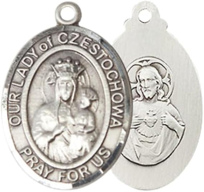 Everlasting Light Jewelry Medium Women's Pewter Our Lady of Czestochowa Pendant Necklace on 18- inch Rhodium- Plated Lite Curb Brass Chain – 3/4- inch Medal with Lobster Claw Clasp, Catholic Medal – Velvet Gift Box Included