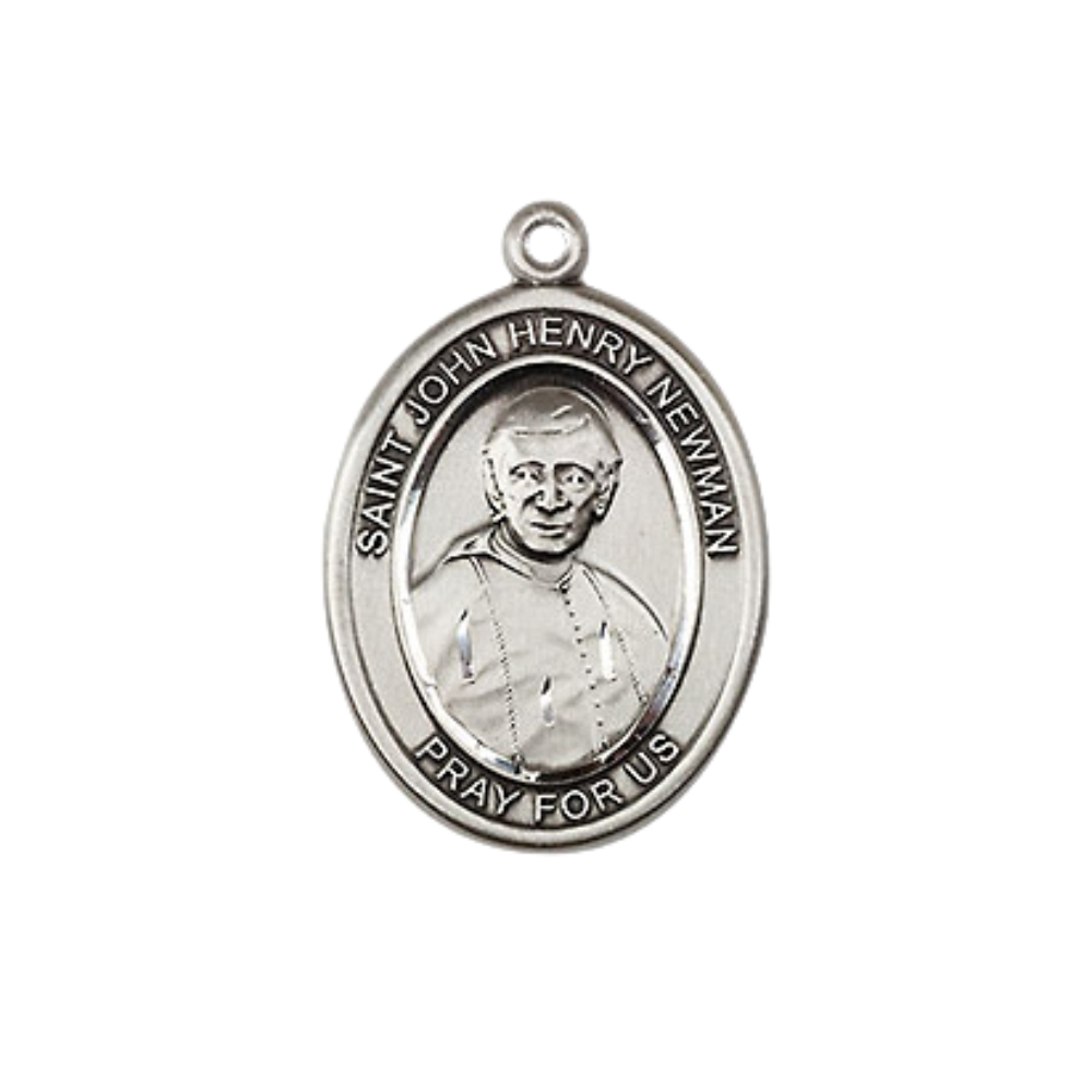 Everlasting Light Jewelry Medium Women's Pewter Blessed John Henry Newman Pendant Necklace on 18- inch Rhodium- Plated Lite Curb Brass Chain – 3/4- inch Medal with Lobster Claw Clasp, Catholic Medal – Velvet Gift Box Included