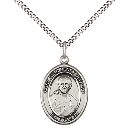 Everlasting Light Jewelry Medium Women's .925 Sterling Silver Blessed John Henry Newman Pendant Necklace on 18- inch Rhodium- Plated Lite Curb Brass Chain, Catholic Medal – Velvet Gift Box Included