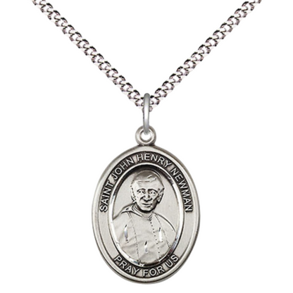 Everlasting Light Jewelry Medium Women's Pewter Blessed John Henry Newman Pendant Necklace on 18- inch Rhodium- Plated Lite Curb Brass Chain – 3/4- inch Medal with Lobster Claw Clasp, Catholic Medal – Velvet Gift Box Included