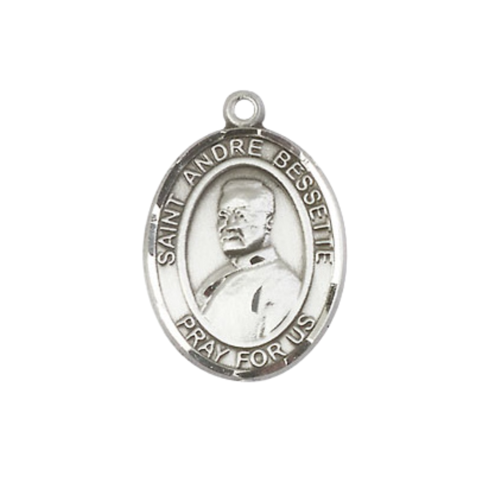 Everlasting Light Jewelry Medium Women's Pewter Saint St. Andre Bessette Pendant Necklace on 18- inch Rhodium- Plated Lite Curb Brass Chain – 3/4- inch Medal with Lobster Claw Clasp, Catholic Medal – Velvet Gift Box Included