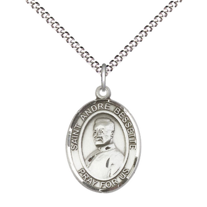 Everlasting Light Jewelry Medium Women's .925 Sterling Silver Saint St. Andre Bessette Pendant Necklace on 18- Inch Rhodium- Plated Lite Curb Brass Chain, Catholic Medal - Patron Saint. Medal – Velvet Gift Box