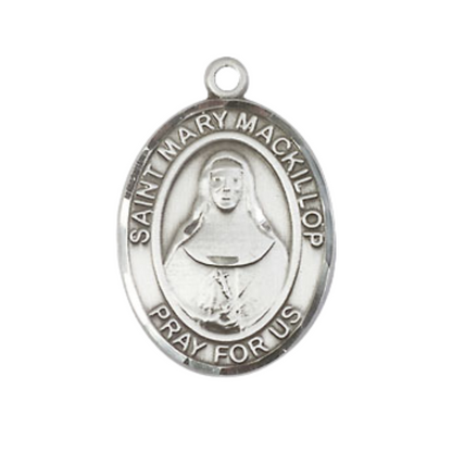 Medium Men's .925 Sterling Silver Saint St. Mary Mackillop Medal Pendant on 24 Inch Endless Rhodium Plated Heavy Curb Brass Chain, Catholic Religious Necklace - Made in USA- Deluxe Velvet Gift Box