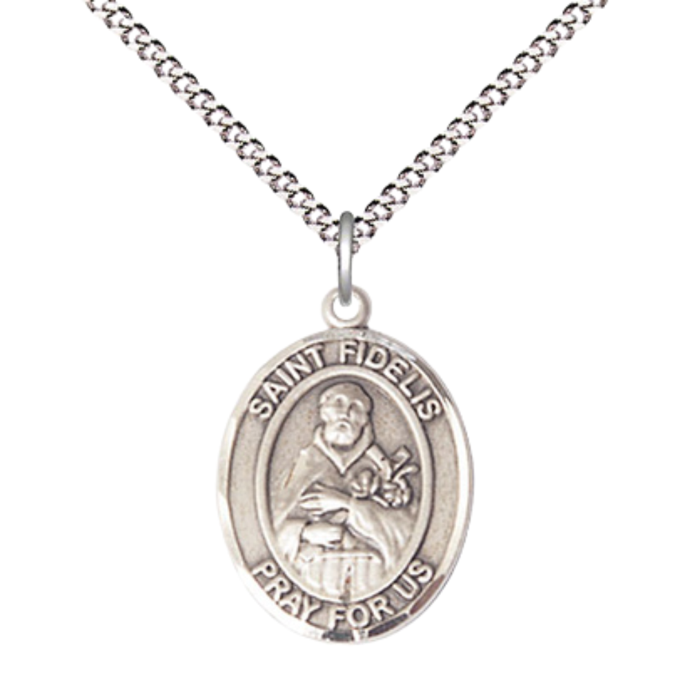 Everlasting Light Jewelry Medium Women's .925 Sterling Silver Saint St. Fidelis Pendant Necklace on 18- Inch Rhodium- Plated Lite Curb Brass Chain, Catholic Medal - Patron Saint. Medal – Velvet Gift Box
