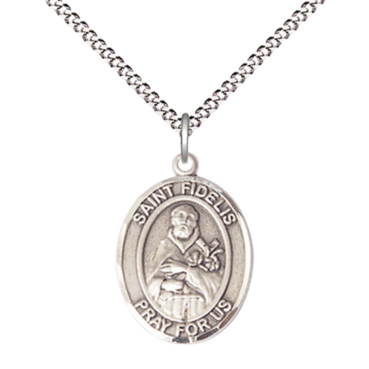 Everlasting Light Jewelry Medium Women's Pewter Saint St. Fidelis Pendant Necklace on 18- inch Rhodium- Plated Lite Curb Brass Chain – 3/4- inch Medal with Lobster Claw Clasp, Catholic Medal – Velvet Gift Box Included