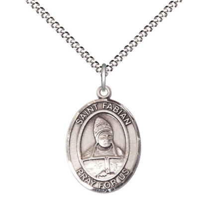 Everlasting Light Jewelry Medium Women's .925 Sterling Silver Saint St. Fabian Pendant Necklace on 18- Inch Rhodium- Plated Lite Curb Brass Chain, Catholic Medal - Patron Saint. Medal – Velvet Gift Box