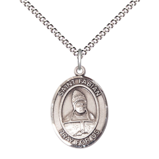 Everlasting Light Jewelry Medium Women's .925 Sterling Silver Saint St. Fabian Pendant Necklace on 18- Inch Rhodium- Plated Lite Curb Brass Chain, Catholic Medal - Patron Saint. Medal – Velvet Gift Box