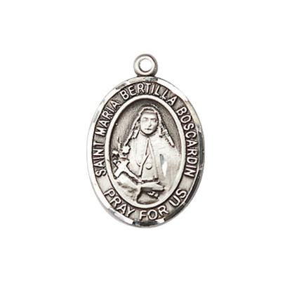 Everlasting Light Jewelry Medium Women's .925 Sterling Silver Saint St. Maria Bertilla Boscardin Pendant Necklace on 18- Inch Rhodium- Plated Lite Curb Brass Chain, Catholic Medal - Patron Saint. Medal – Velvet Gift Box