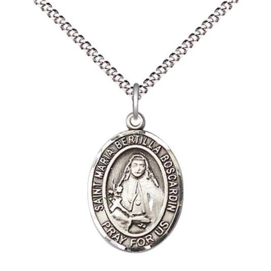 Everlasting Light Jewelry Medium Women's .925 Sterling Silver Saint St. Maria Bertilla Boscardin Pendant Necklace on 18- Inch Rhodium- Plated Lite Curb Brass Chain, Catholic Medal - Patron Saint. Medal – Velvet Gift Box
