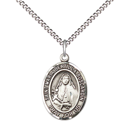 Medium Women's Pewter Saint St. Maria Bertilla Boscardin Pendant Necklace on 18- inch Rhodium- Plated Lite Curb Brass Chain – 3/4- inch Medal with Lobster Claw Clasp, Catholic Medal – Velvet Gift Box Included