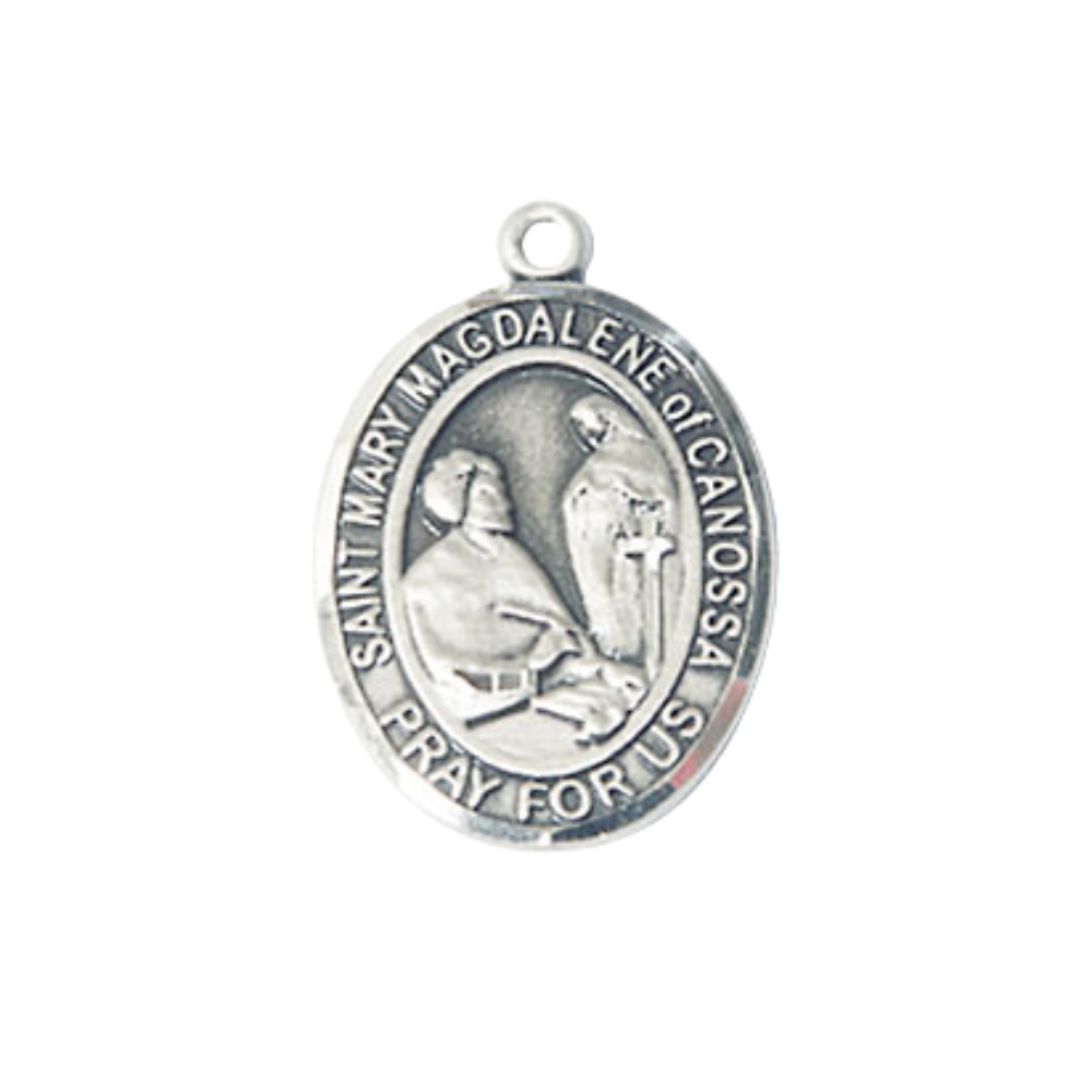 Everlasting Light Jewelry Medium Women's .925 Sterling Silver Saint St. Mary Magdalene of Canossa Pendant Necklace on 18- Inch Rhodium- Plated Lite Curb Brass Chain, Catholic Medal - Patron Saint. Medal – Velvet Gift Box