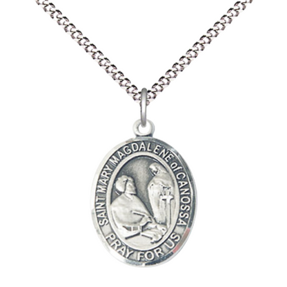 Medium Women's Pewter Saint St. Mary Magdalene of Canossa Pendant Necklace on 18- inch Rhodium- Plated Lite Curb Brass Chain – 3/4- inch Medal with Lobster Claw Clasp, Catholic Medal – Velvet Gift Box Included