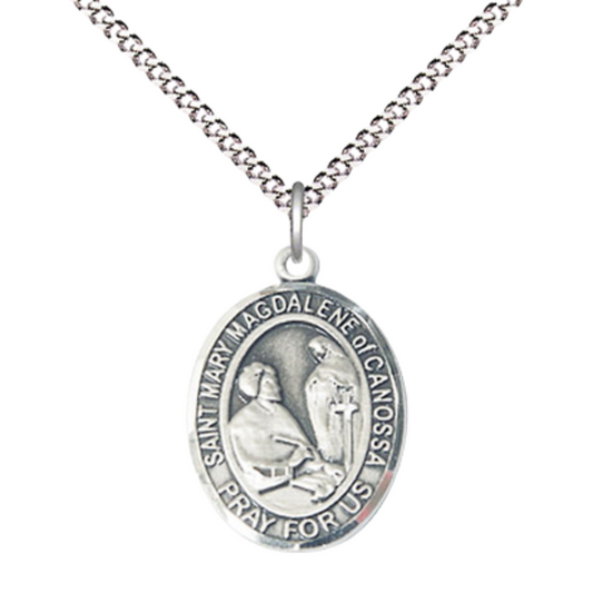 Everlasting Light Jewelry Medium Women's .925 Sterling Silver Saint St. Mary Magdalene of Canossa Pendant Necklace on 18- Inch Rhodium- Plated Lite Curb Brass Chain, Catholic Medal - Patron Saint. Medal – Velvet Gift Box