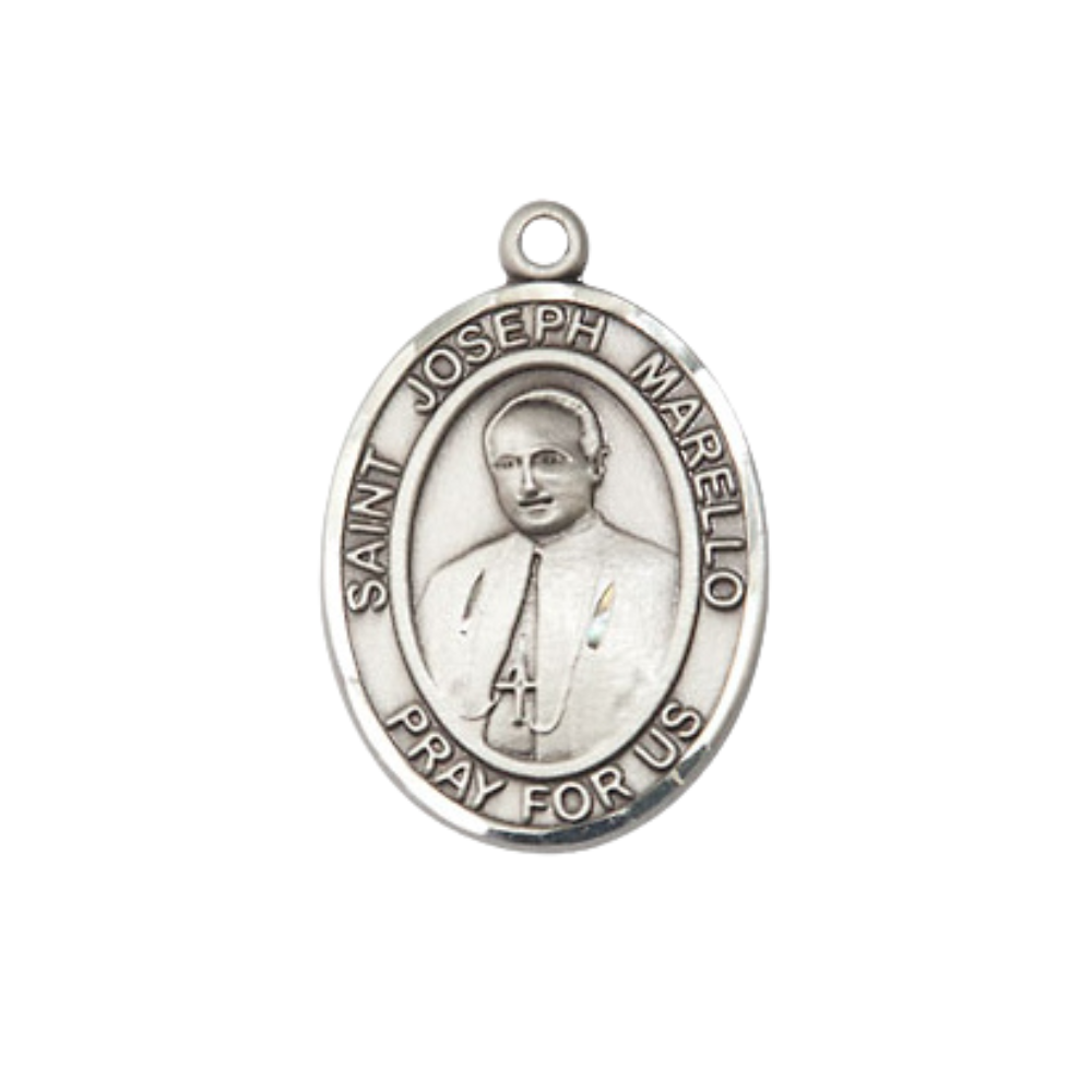Everlasting Light Jewelry Medium Women's Pewter Saint St. Joseph Marello Pendant Necklace on 18- inch Rhodium- Plated Lite Curb Brass Chain – 3/4- inch Medal with Lobster Claw Clasp, Catholic Medal – Velvet Gift Box Included