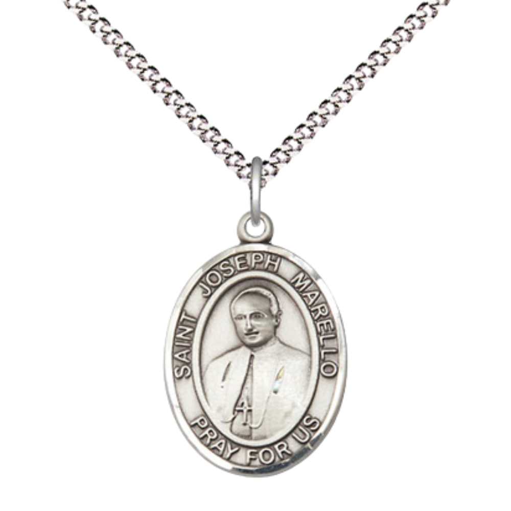 Everlasting Light Jewelry Medium Women's .925 Sterling Silver Saint St. Joseph Marello Pendant Necklace on 18- Inch Rhodium- Plated Lite Curb Brass Chain, Catholic Medal - Patron Saint. Medal – Velvet Gift Box