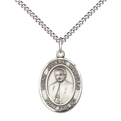 Everlasting Light Jewelry Medium Women's Pewter Saint St. Joseph Marello Pendant Necklace on 18- inch Rhodium- Plated Lite Curb Brass Chain – 3/4- inch Medal with Lobster Claw Clasp, Catholic Medal – Velvet Gift Box Included