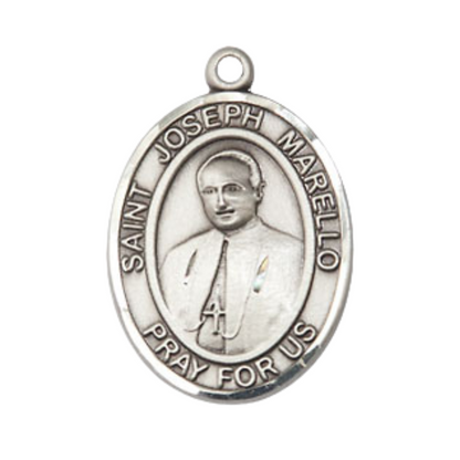 Medium Men's .925 Sterling Silver Saint St. Joseph Marello Medal Pendant on 24 Inch Endless Rhodium Plated Heavy Curb Brass Chain, Catholic Religious Necklace - Made in USA- Deluxe Velvet Gift Box
