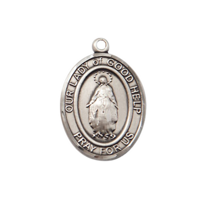 Everlasting Light Jewelry Medium Women's Sterling Silver Our Lady of Good Help Pendant Necklace on 18-Inch Rhodium-Plated Lite Curb Brass Chain – Patron Saint Medal – Velvet Gift Box