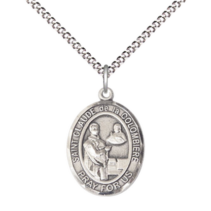 Medium Women's .925 Sterling Silver Saint St. Claude de la Colombiere Pendant Necklace on 18- Inch Rhodium- Plated Lite Curb Brass Chain, Catholic Medal - Patron Saint. of Toy Makers & Turners – Velvet Gift Box