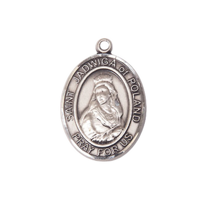 Everlasting Light Jewelry Medium Women's Pewter Saint St. Jadwiga of Poland Pendant Necklace on 18- inch Rhodium- Plated Lite Curb Brass Chain – 3/4- inch Medal with Lobster Claw Clasp, Catholic Medal – Velvet Gift Box Included