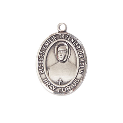 Everlasting Light Jewelry Medium Women's .925 Sterling Silver Blessed Emilie Tavernier Gamelin Pendant Necklace on 18- Inch Rhodium- Plated Lite Curb Brass Chain – Inspirational Catholic Medal – Velvet Gift Box