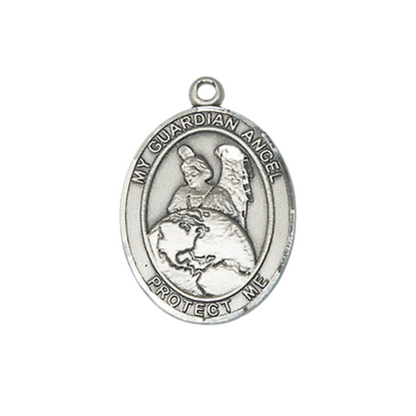 Everlasting Light Jewelry Medium Women's .925 Sterling Silver Guardian Angel Protector Pendant Necklace on 18- Inch Rhodium- Plated Lite Curb Brass Chain – Inspirational Spiritual Medal, Catholic Medal – Velvet Gift Box