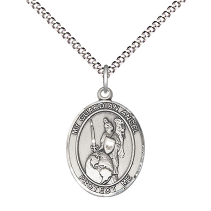 Everlasting Light Jewelry Medium Women's .925 Sterling Silver Guardian Angel of the World Pendant Necklace on 18- Inch Rhodium- Plated Lite Curb Brass Chain – Inspirational Spiritual Medal, Catholic Medal – Velvet Gift Box