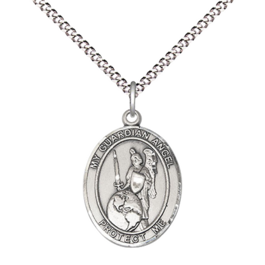 Everlasting Light Jewelry Medium Women's .925 Sterling Silver Guardian Angel of the World Pendant Necklace on 18- Inch Rhodium- Plated Lite Curb Brass Chain – Inspirational Spiritual Medal, Catholic Medal – Velvet Gift Box