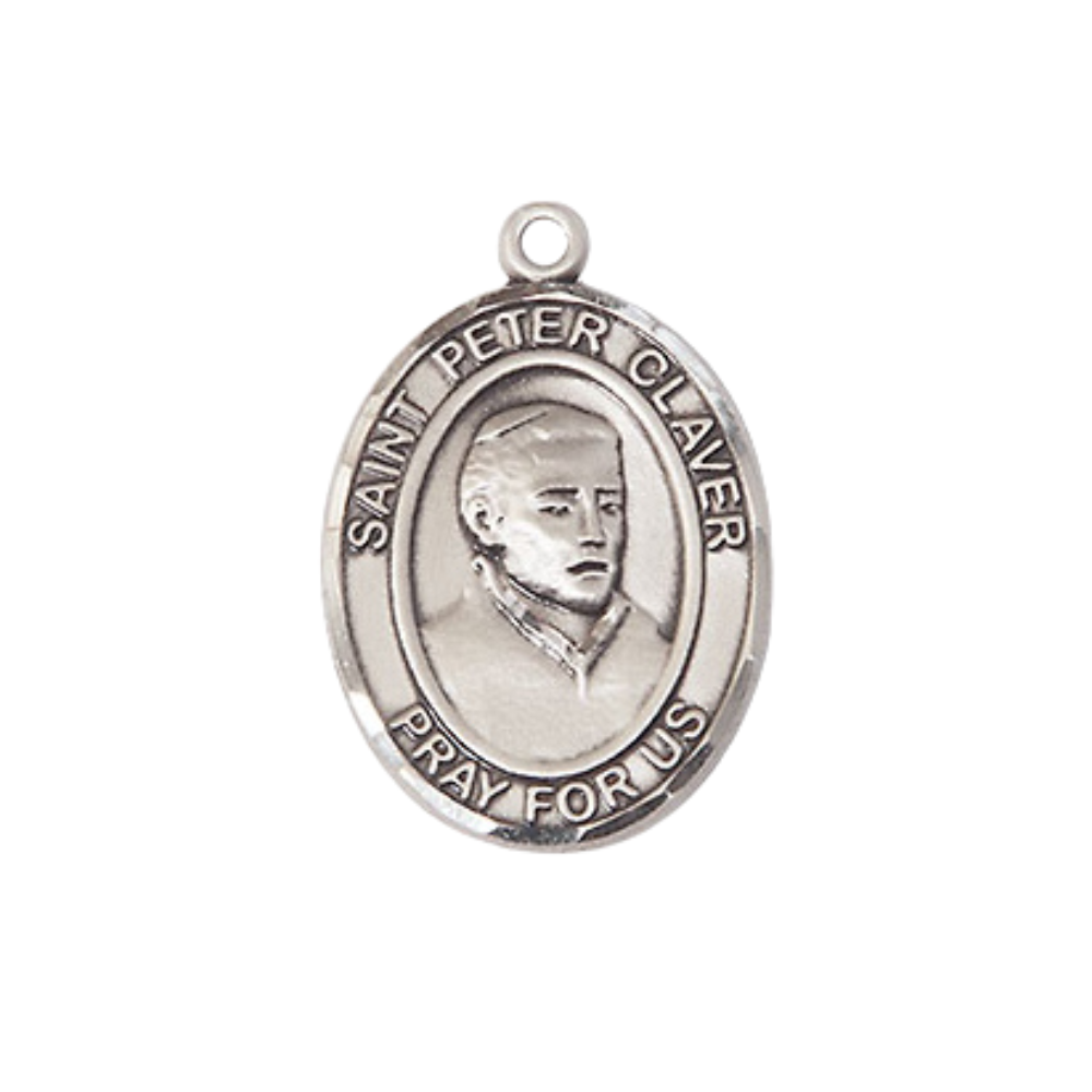 Everlasting Light Jewelry Medium Women's .925 Sterling Silver Saint St. Peter Claver Pendant Necklace on 18- Inch Rhodium- Plated Lite Curb Brass Chain, Catholic Medal - Patron Saint. Against Slavery – Velvet Gift Box