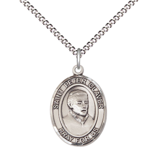 Everlasting Light Jewelry Medium Women's .925 Sterling Silver Saint St. Peter Claver Pendant Necklace on 18- Inch Rhodium- Plated Lite Curb Brass Chain, Catholic Medal - Patron Saint. Against Slavery – Velvet Gift Box