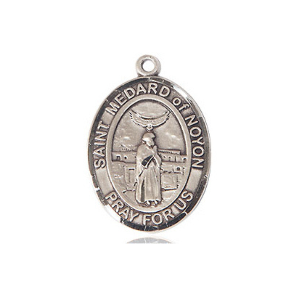 Everlasting Light Jewelry Medium Women's .925 Sterling Silver Saint St. Medard of Noyon Pendant Necklace on 18- Inch Rhodium- Plated Lite Curb Brass Chain, Catholic Medal - Patron Saint. of Good Weather – Velvet Gift Box