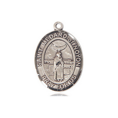 Everlasting Light Jewelry Medium Women's .925 Sterling Silver Saint St. Medard of Noyon Pendant Necklace on 18- Inch Rhodium- Plated Lite Curb Brass Chain, Catholic Medal - Patron Saint. of Good Weather – Velvet Gift Box