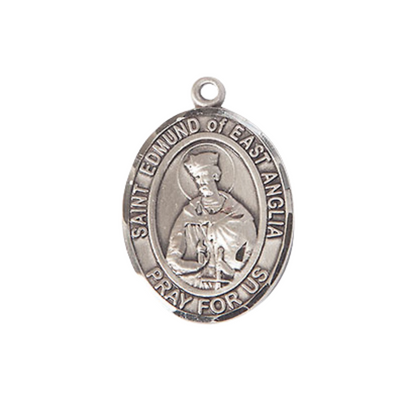 Medium Women's Pewter Saint St. Edmund of East Anglia Pendant Necklace on 18- inch Rhodium- Plated Lite Curb Brass Chain – 3/4- inch Medal with Lobster Claw Clasp, Catholic Medal – Velvet Gift Box Included