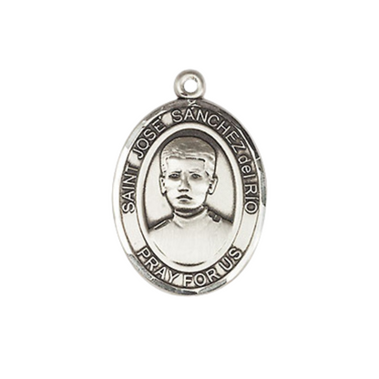 Medium Women's Pewter Saint St. Jose Sanchez del Rio Pendant Necklace on 18- inch Rhodium- Plated Lite Curb Brass Chain – 3/4- inch Medal with Lobster Claw Clasp, Catholic Medal – Velvet Gift Box Included