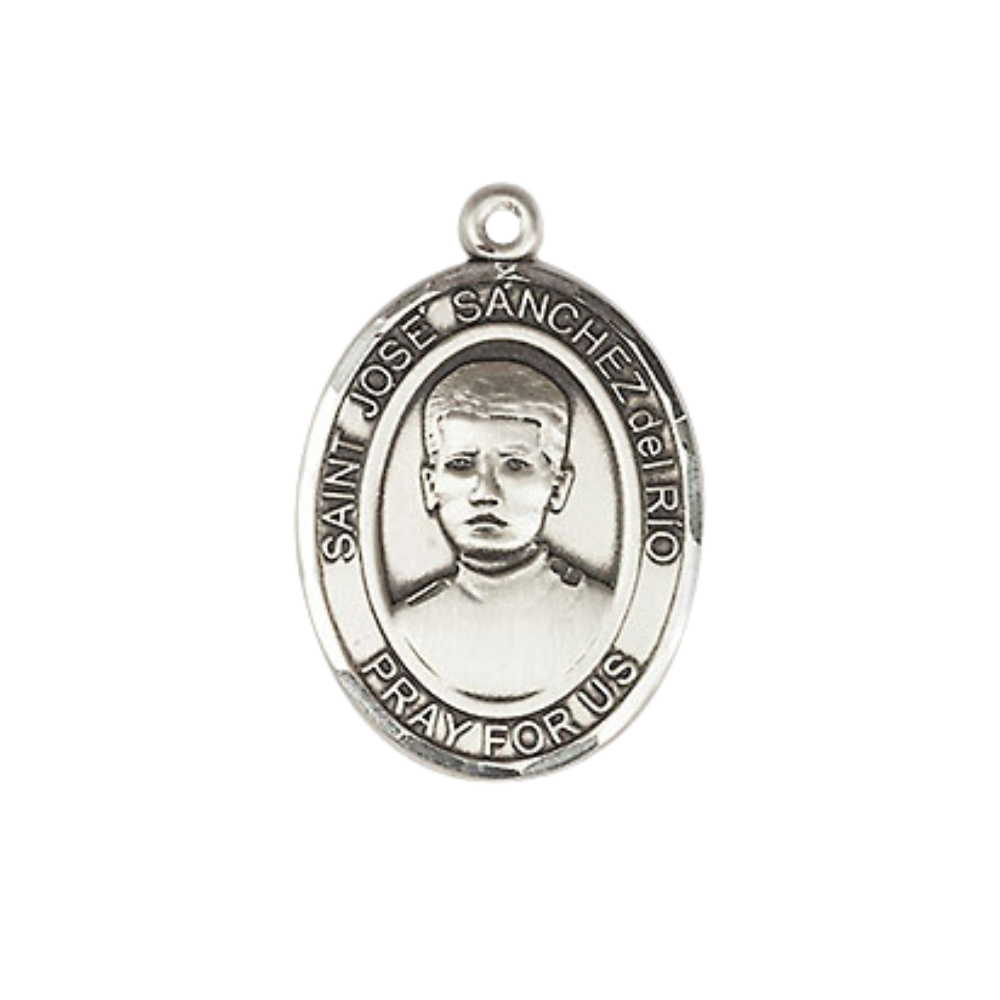 Medium Women's .925 Sterling Silver Saint St. Jose Sanchez del Rio Pendant Necklace on 18- Inch Rhodium- Plated Lite Curb Brass Chain, Catholic Medal – Velvet Gift Box – Inspiring Faith Jewelry