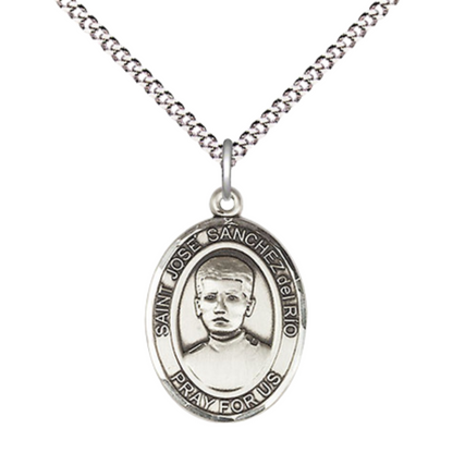 Medium Women's .925 Sterling Silver Saint St. Jose Sanchez del Rio Pendant Necklace on 18- Inch Rhodium- Plated Lite Curb Brass Chain, Catholic Medal – Velvet Gift Box – Inspiring Faith Jewelry