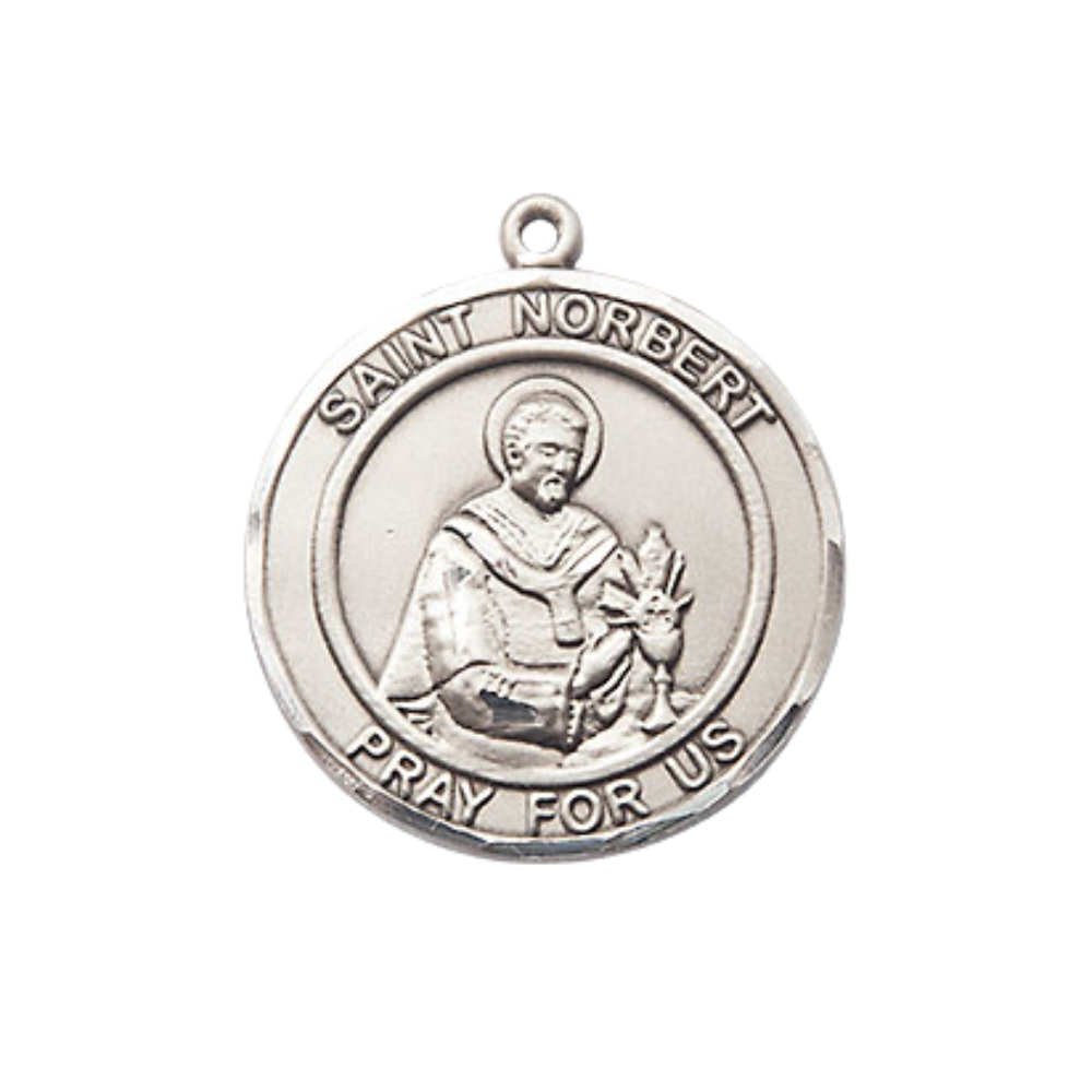 Medium Women's .925 Sterling Silver Saint St. Norbert of Xanten Pendant Necklace on 18 Inch Rhodium- Plated Lite Curb Brass Chain with Lobster Claw Clasp, Catholic Medal - Patron Saint. of Peace & Bohemia – Velvet Gift Box