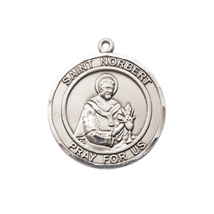 Medium Women's .925 Sterling Silver Saint St. Norbert of Xanten Pendant Necklace on 18 Inch Rhodium- Plated Lite Curb Brass Chain with Lobster Claw Clasp, Catholic Medal - Patron Saint. of Peace & Bohemia – Velvet Gift Box