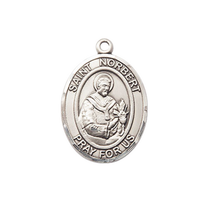 Everlasting Light Jewelry Medium Women's .925 Sterling Silver Saint St. Norbert of Xanten Pendant Necklace on 18- Inch Rhodium- Plated Lite Curb Brass Chain – Velvet Gift Box, Catholic Medal - Patron Saint. of Peace and Bohemia