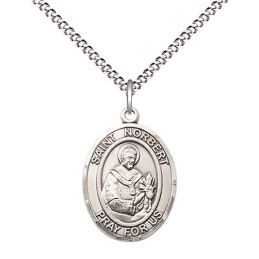 Everlasting Light Jewelry Medium Women's Pewter Saint St. Norbert of Xanten Pendant Necklace on 18- inch Rhodium- Plated Lite Curb Brass Chain – 3/4- inch Medal with Lobster Claw Clasp, Catholic Medal – Velvet Gift Box Included