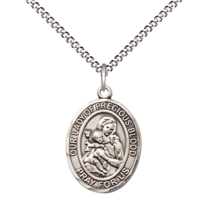 Everlasting Light Jewelry Medium Women's .925 Sterling Silver Our Lady of the Precious Blood Pendant Necklace on 18- Inch Rhodium- Plated Lite Curb Brass Chain – Velvet Gift Box – Inspirational Catholic Medal