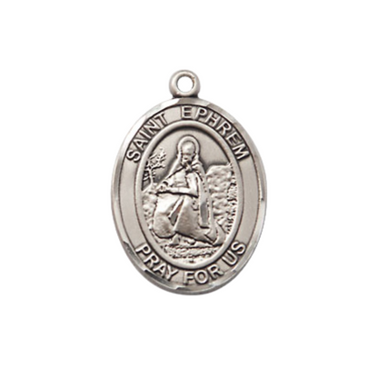 Everlasting Light Jewelry Medium Women's .925 Sterling Silver Saint St. Ephrem Pendant Necklace on 18Inch Rhodium-Plated Lite Curb Brass Chain, Catholic Medal – Velvet Gift Box – Patron Saint St. of Spiritual Leaders