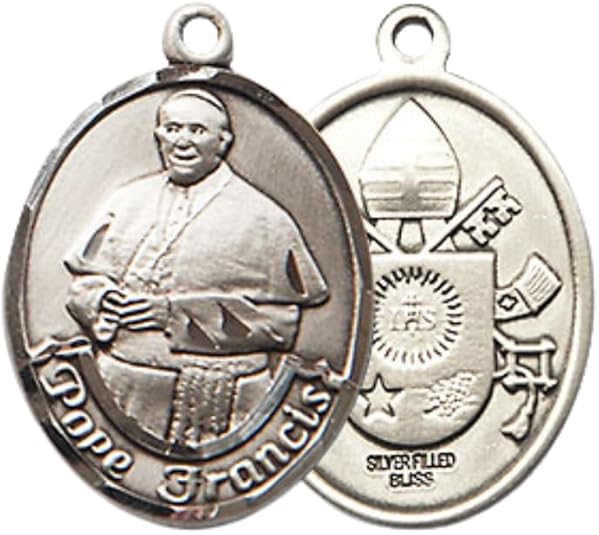 Everlasting Light Jewelry Medium Women's Pewter Pope Francis Pendant Necklace on 18- inch Rhodium- Plated Lite Curb Brass Chain – 3/4- inch Medal with Lobster Claw Clasp, Catholic Medal – Velvet Gift Box Included