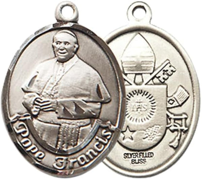 Everlasting Light Jewelry Medium Women's Pewter Pope Francis Pendant Necklace on 18- inch Rhodium- Plated Lite Curb Brass Chain – 3/4- inch Medal with Lobster Claw Clasp, Catholic Medal – Velvet Gift Box Included