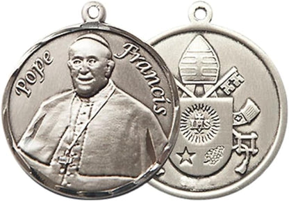Everlasting Light Jewelry Medium Women's Pewter Pope Francis Medal Pendant on 18 Inch Rhodium Plated Lite Curb Brass Chain w/Lobster Claw clasp, Made in USA, Catholic Medal - Deluxe Velvet Gift Box